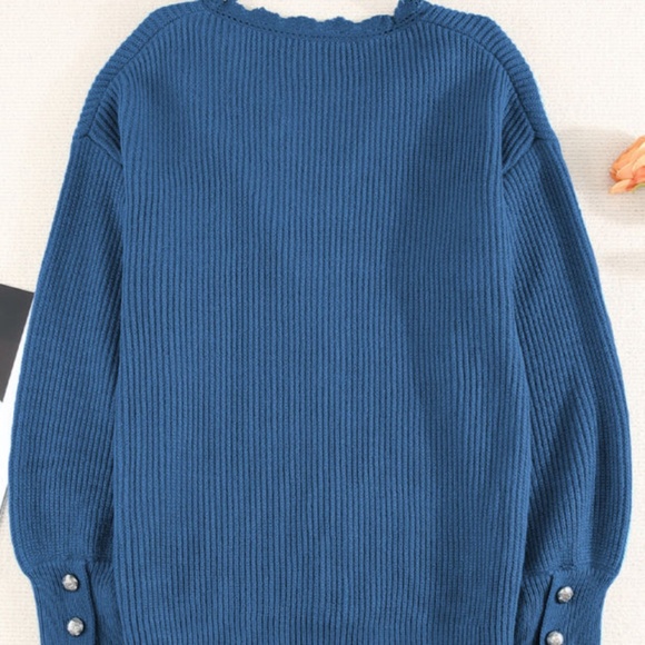 NWOT Lace Front V Neck Knitted Pullover Sweater(224515) - Picture 5 of 6